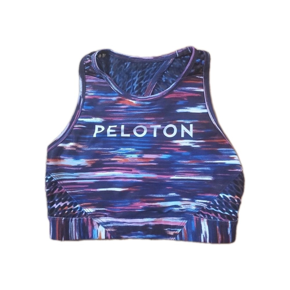 Peloton Where It To Heart Sports Bra Size Small Sheer Back Multicolor Wire Free